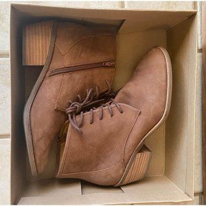 Lucky Brand Suede Leather Tie Up Booties, Size 8 1/2
